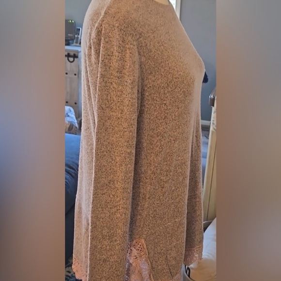 NWT Elegant Lace Trim Long Sleeve Top - Blush Pink and Gray - Picture 2 of 10